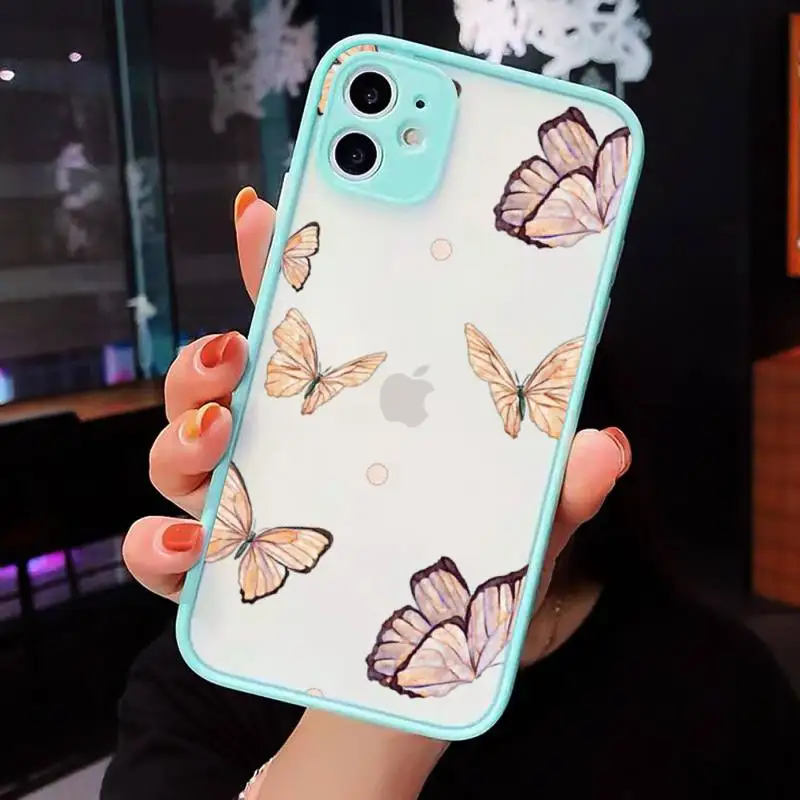 

cute sexy butterfly pink blue Phone Case Matte For iPhone 12 Mini 11 Pro XR XS Max 7 8 Plus X Hard PC Back Cover