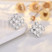 european and american trend metal mesh fence shape earrings for woman micro paved square shaped exquisite ear stud girl jewelry