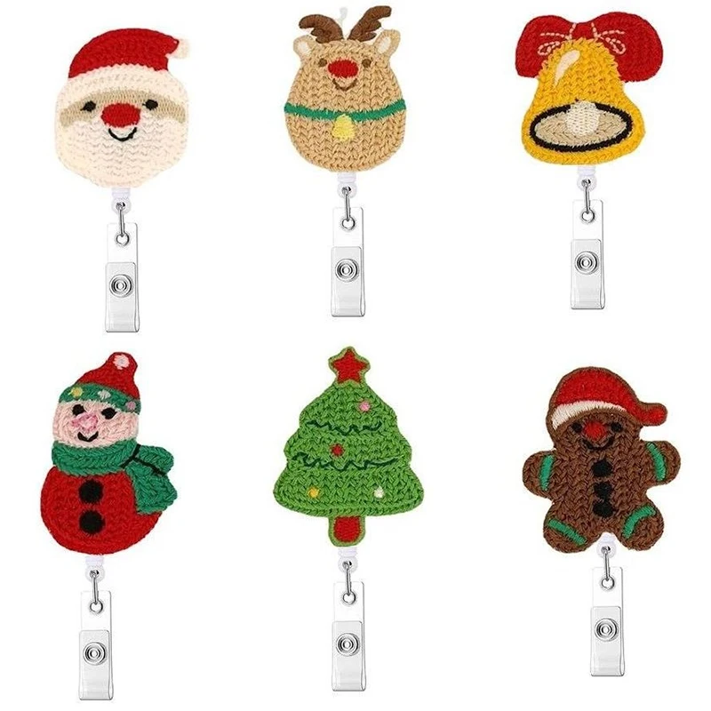 

Christmas Felt Nurse Badge Reel Retractable Christmas Name ID Badge Reel Holder Name Tag Badge Clip for Office Worker STTA889