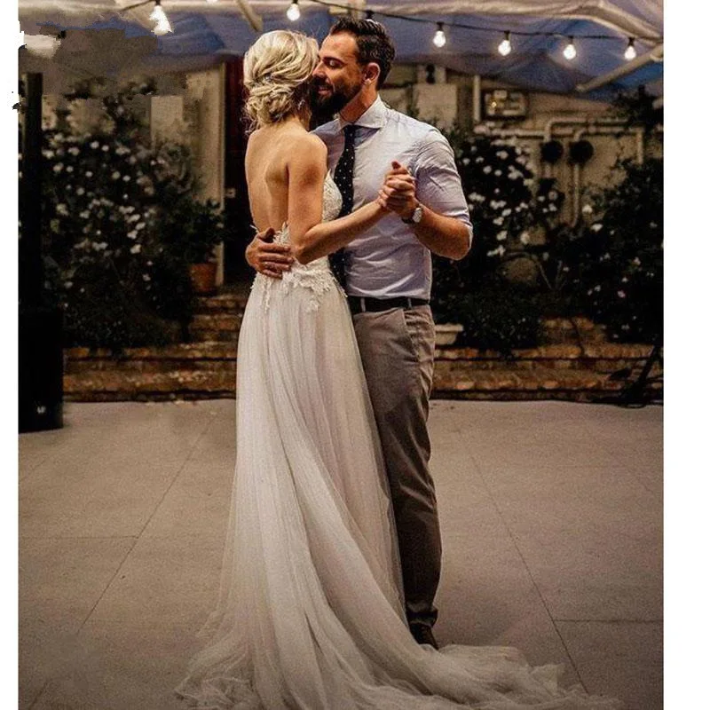 Женское свадебное платье с открытой спиной V образным вырезом|Свадебные платья| |