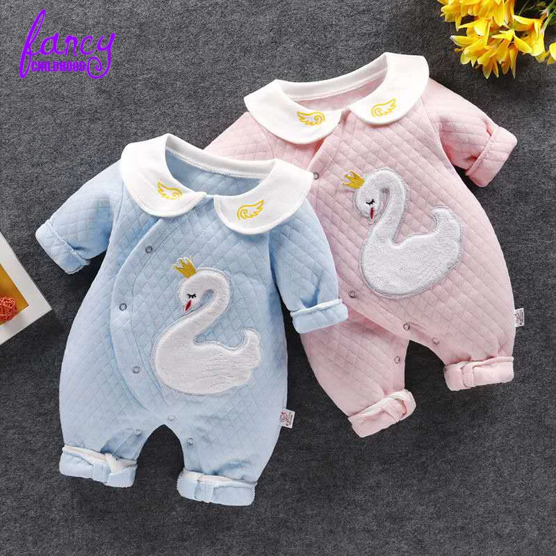 

Fancy Childhood Designer Long Sleeve Animal Swan Infant Peter Pan Collar Romper Winter Autumn Newborn Baby Girl Clothes
