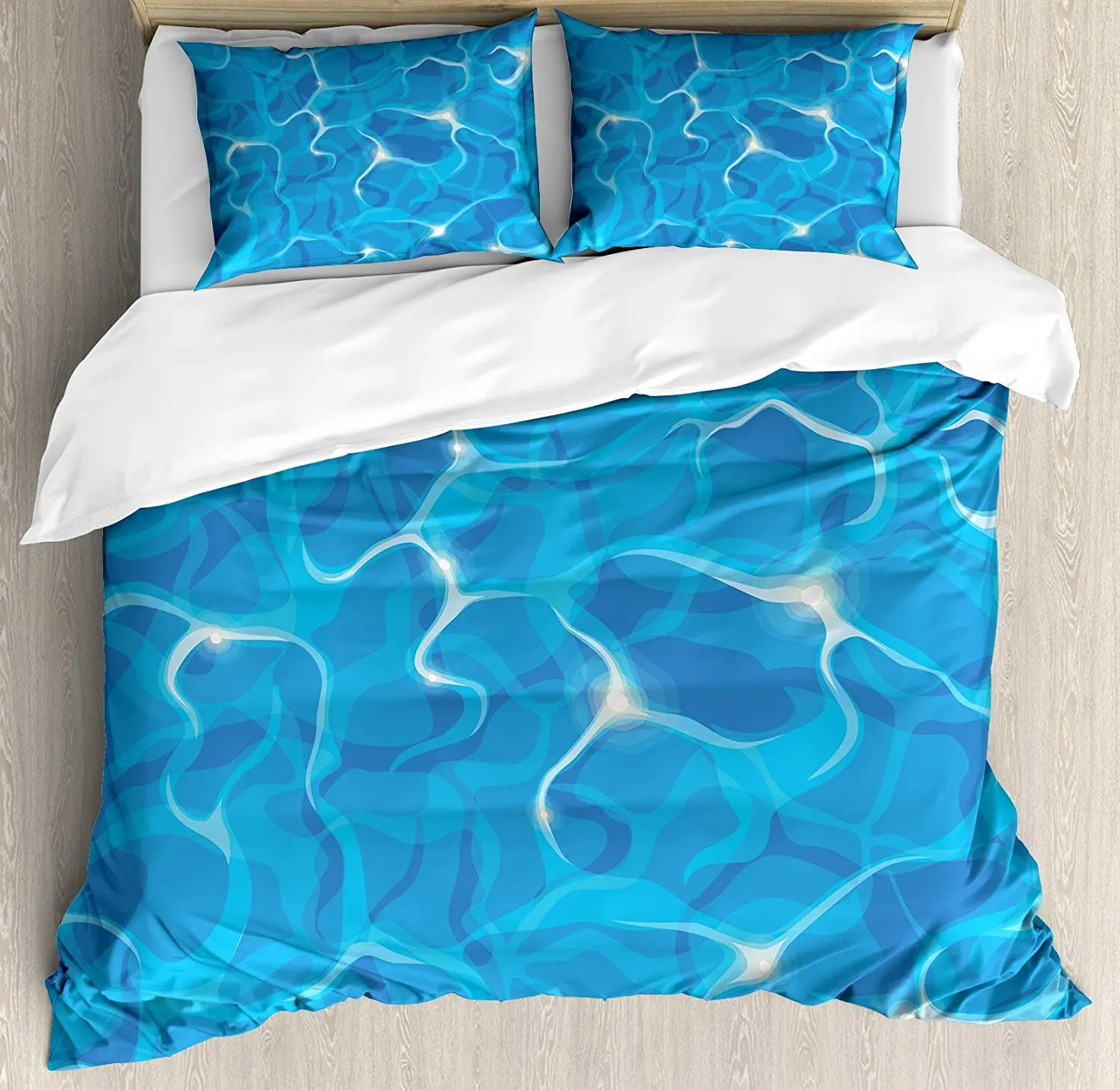 

Aqua Bedding Set Realistic Vivid Illustration of Water Texture Freshness Ocean Pool Surface Waves Duvet Cover Pillowcase