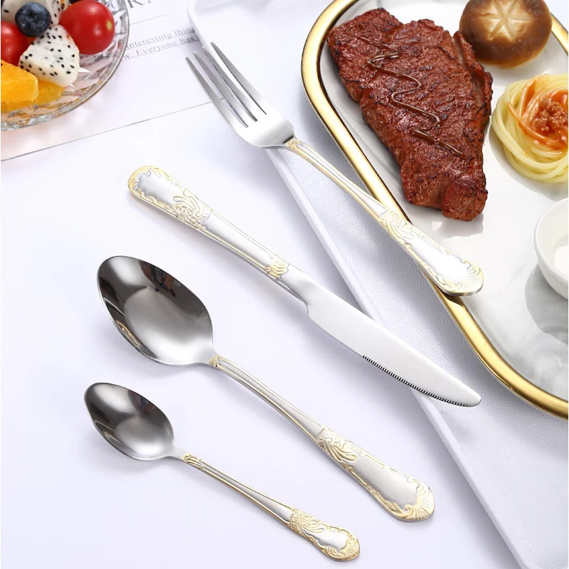 24pcs Elegant Cutlery Set Gold Plated Stainless Steel Dinnerware Set Dinner Knife Fork Set Cutlery Tableware Set Drop Shipping