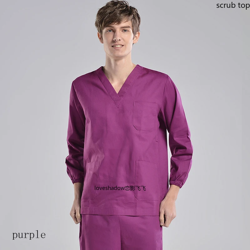 

Men Scrub Top Long Sleeve Medical Uniform Cotton V Neck Scrub Shirt Lab Clinic Pharmacy Doctor Workwear Nursing Clothes Hospital