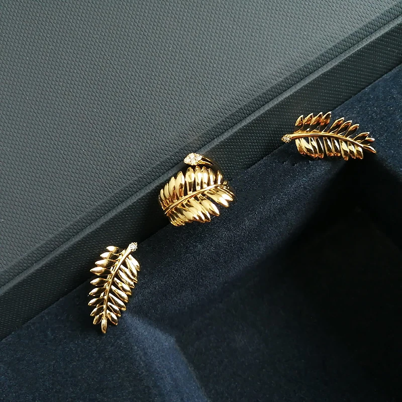 

Gold Leaf Earrings S925 Sterling Silver micro inlaid zircon fashion ladies exquisite Party style exquisite jewelry