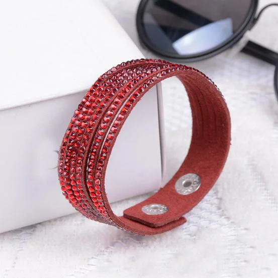 Стразы кожаный браслет с кристаллами Sorority Горячая имитация обертывание оснастки