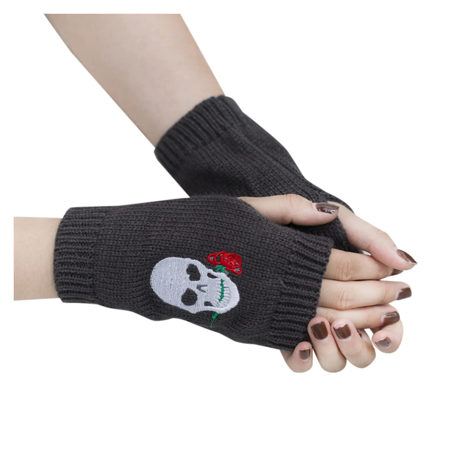 

Fashion Women Girl Skull Knitted Gloves Arm Fingerless Keep Warm Winter Gloves Soft Warm Mitten Guantes Sin Dedos Mujer