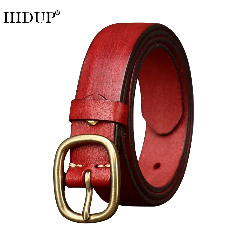 HIDUP Ladies Top Quality Cow Skin Leather Belts Brass Pin Buckle Metal Genuine Belt Women Retro Accessories 2.8cm Width NWJ1137