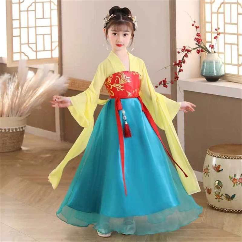 

Chinese Style Stage Dress Outfit for Kids Spring Autumn Traditional Hanfu Tang Suit Children Fairy Costume