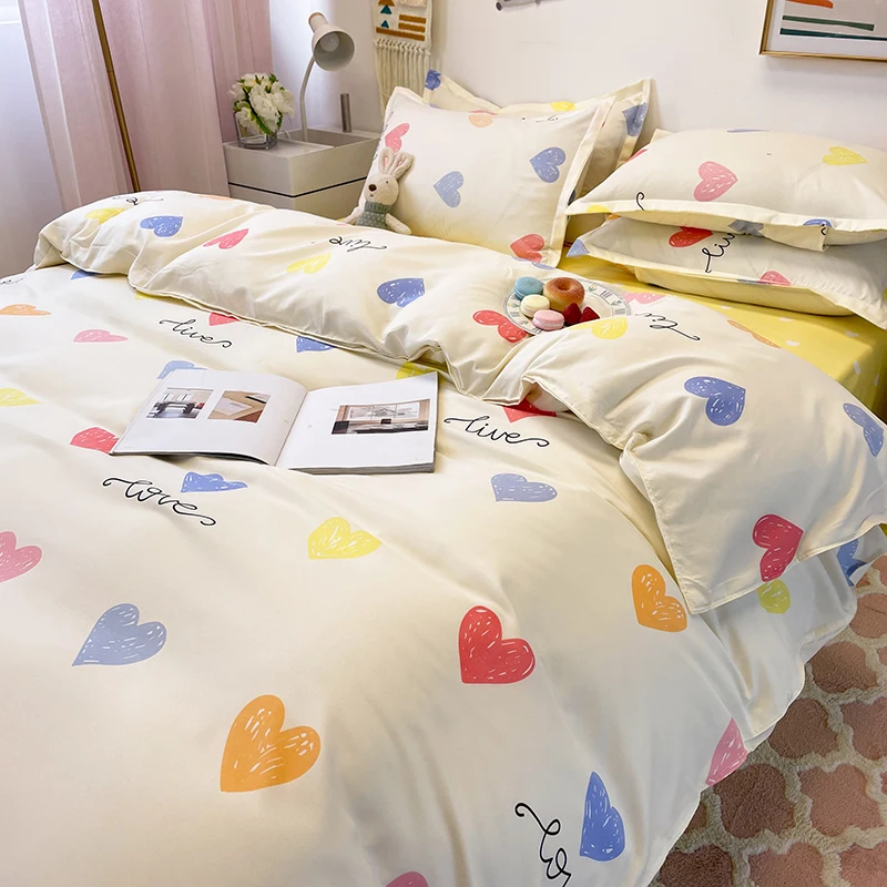 

Colorful Heart Pattern Home Textiles Duvet Cover Sets A/B Version Bedding Sets Bed Sheets Linens Child Adult Comforter Bed Cover
