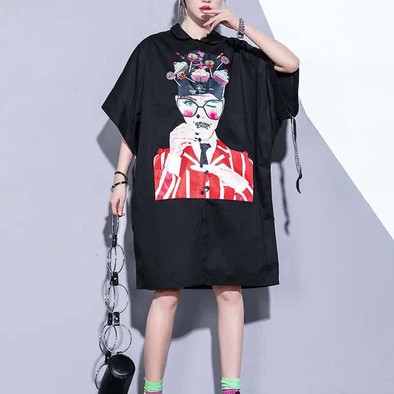 XITAO размера плюс прилив принты с героями из мультфильма платье миди для женщин