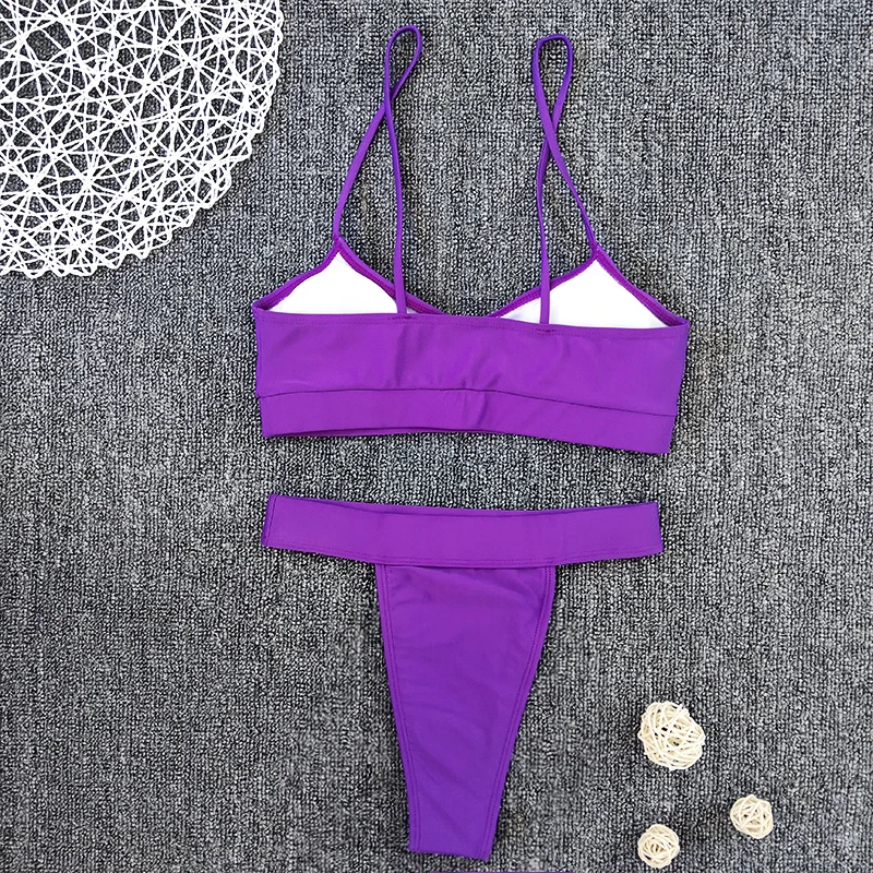 

Women Bathing Suit Two Piece Beach Wear Solid Color Bikini Set Push Up Swimwear Padded Biquini 2021 New Arrival Sexy Swimsuit