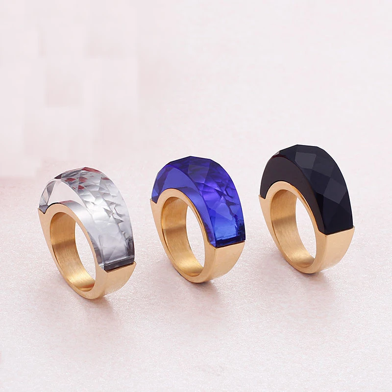 Женские золотые кольца из нержавеющей стали вечерние с крупными красными синими
