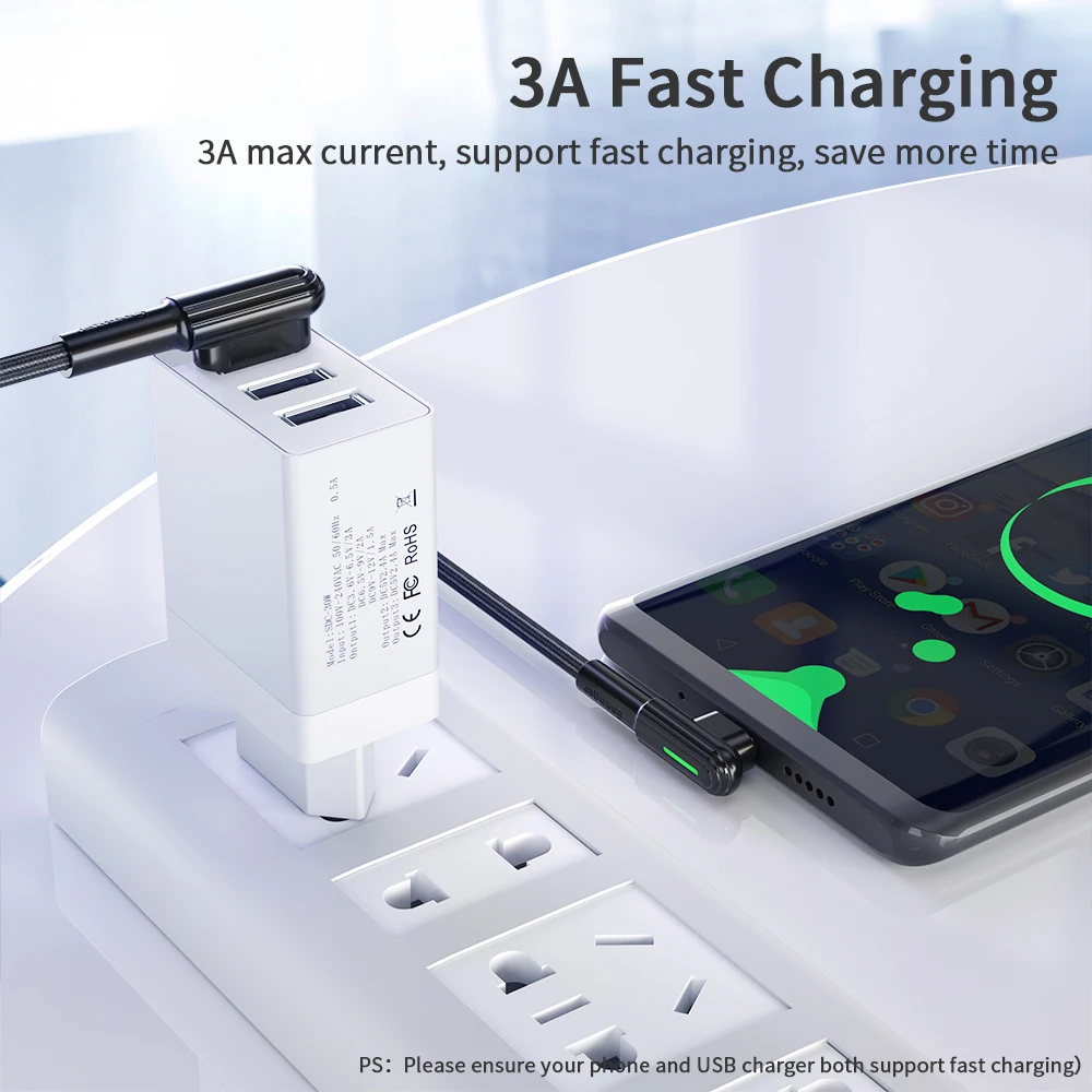 Essager usb type C кабель 3A провод для быстрого заряда шнур 90 градусов USB-C samsung Xiaomi Redmi Note 7 8