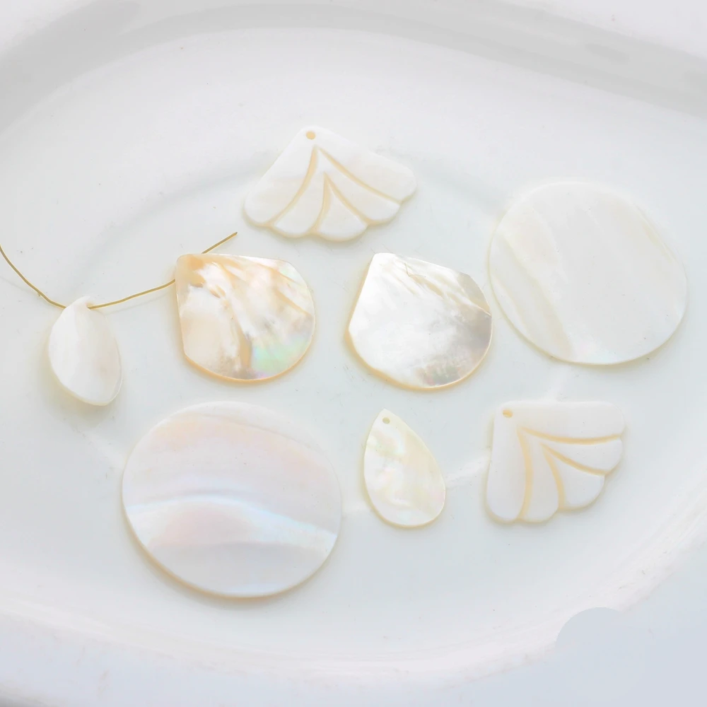 Natural White Shell Charms Ginkgo Leaf Fan Shaped Water Drop Round 2PCS For DIY Jewelry Making Finding Accessories | Украшения и