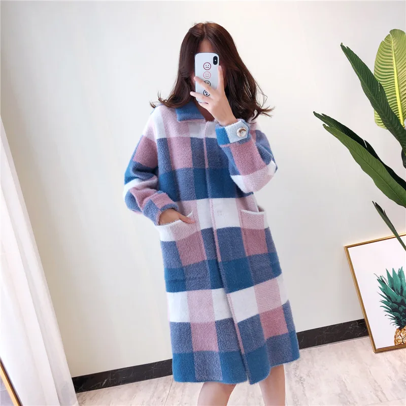 Осенне-зимний кашемировый решеточный свитер для женщин 2019 корейский длинный