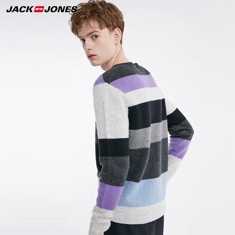 JackJones зимний мужской шерстяной свитер в полоску с круглым вырезом | 219125503 Мужская