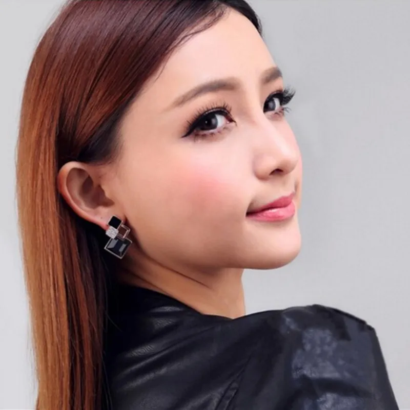 

New Fashion Big Geometric Blue Earrings Austria Crystal Earrings Rectangular Crystal Earrings Blue Champagne Women's High Jewelr