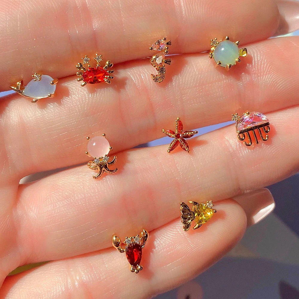 

1Pc 20g Stainless Steel Jelly Cz Marine life Cartilage Bar Stud Earring Cute Girl Women Screw Back Tragus Conch Ear Piercing