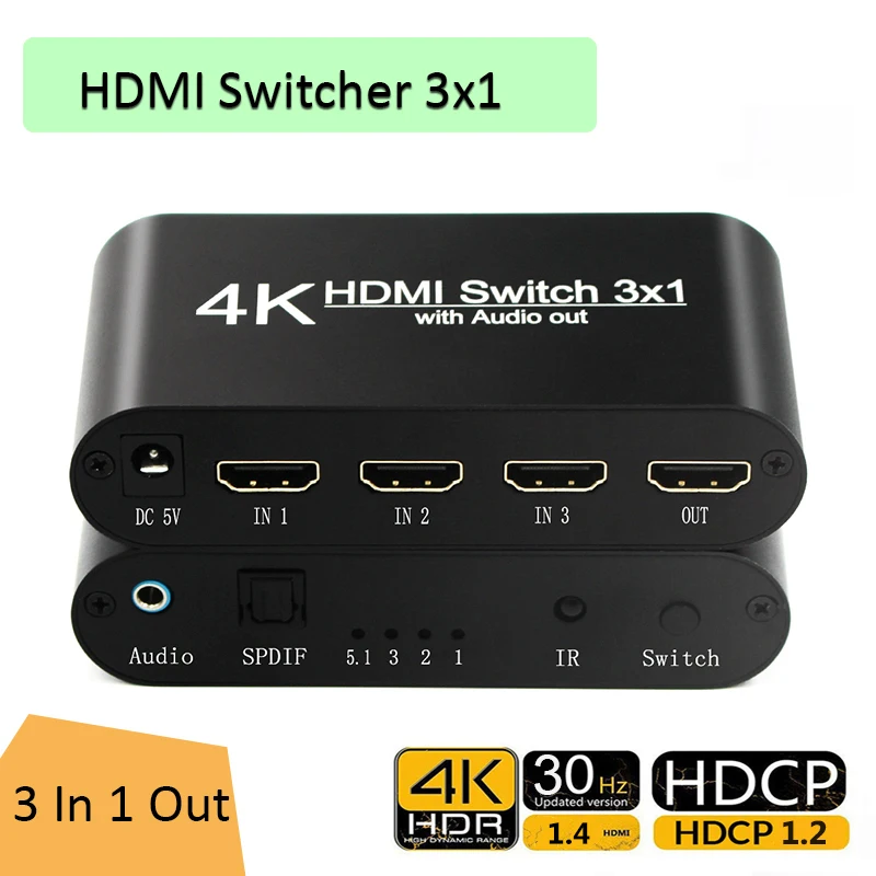 1080P hdmi-hdmi коммутатор 3x1 3 в 1 выход 4 к аудио экстрактор с дистанционным Аудио HDMI в SPDIF выход для ТВ ПК проектор камеры