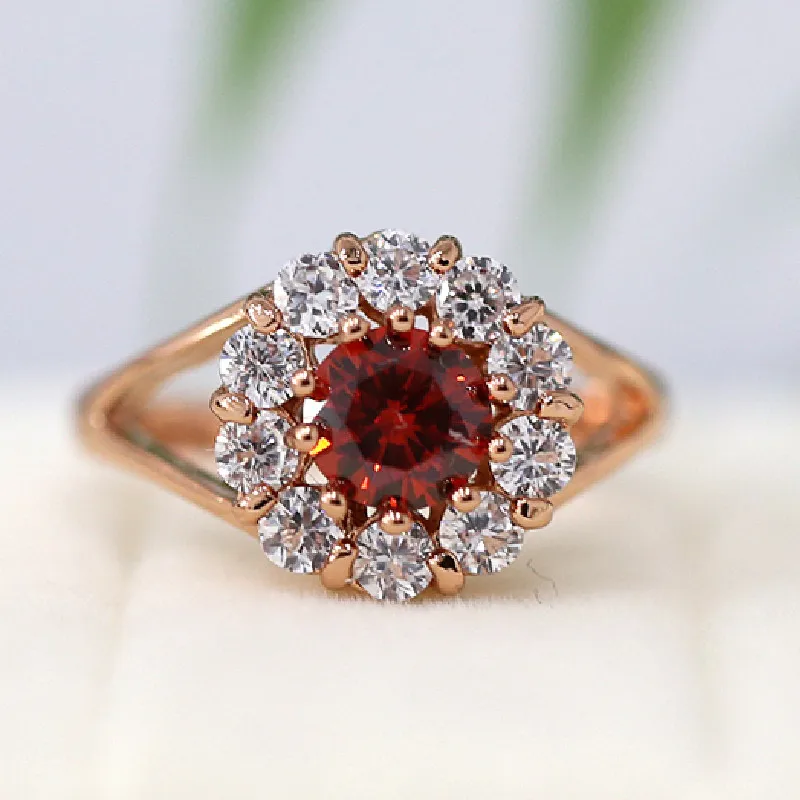 Кольцо с камнем по месяцу рождения красное кольцо фианитом 18 К розовое золото