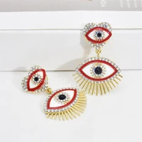fashion colorful rhinestone metal long eye shaped earring vintage punk crystal drop earrings for women party luxury jewelry gift