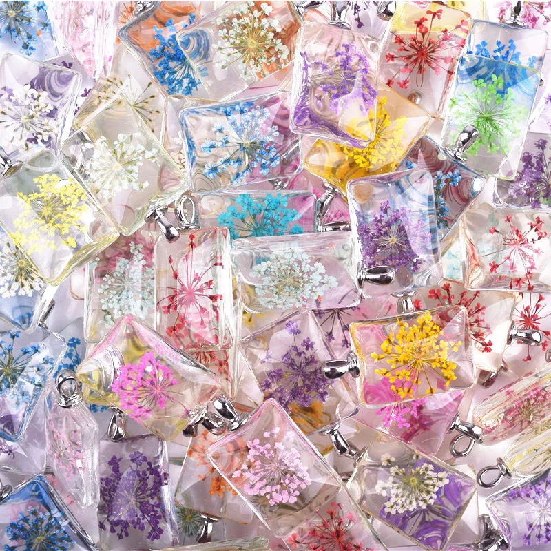 Прямоугольная стеклянная подвеска 18x25 мм натуральный цветок образец брелок