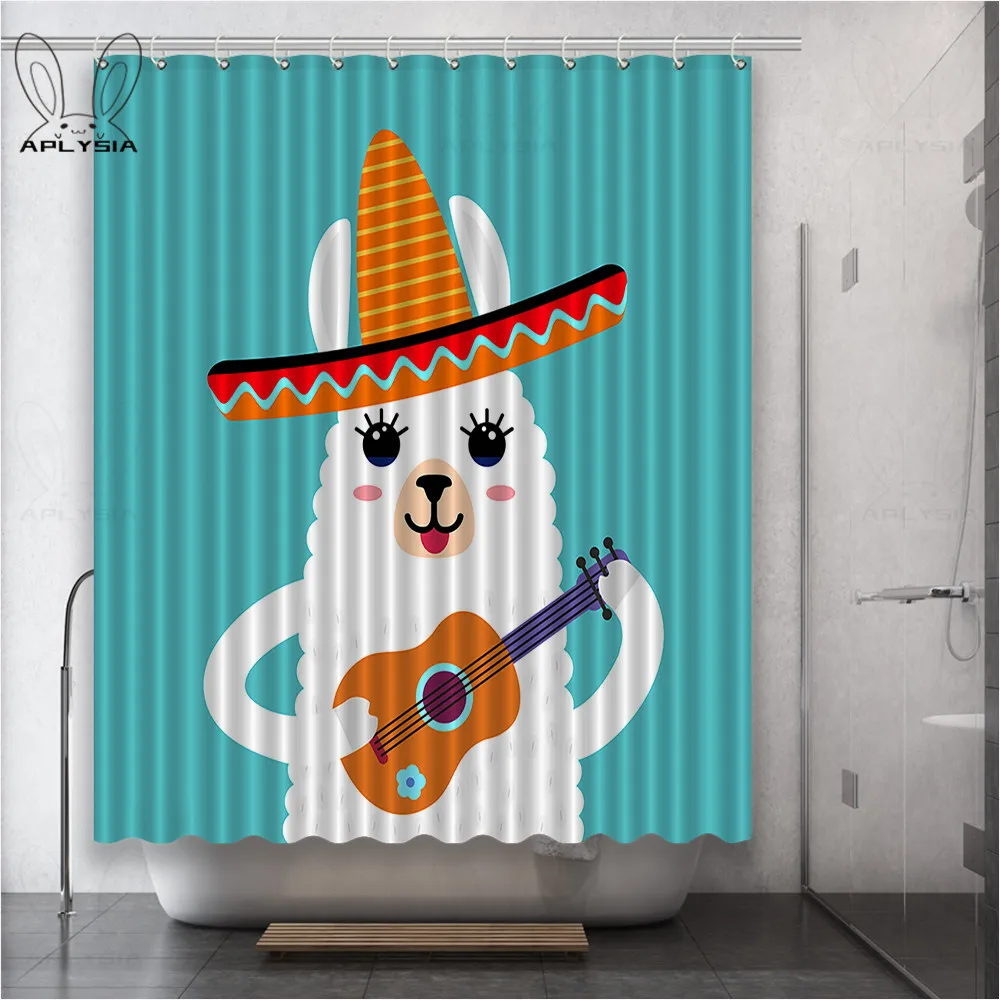 

Animal Children Lovely Cartoon Alpaca Brown Alpaca Red Alpaca Polyester Fabric Shower Curtain for Bathroom with Plastic Hooks