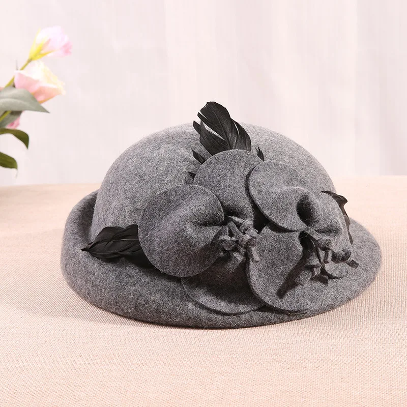 Осенне-зимний шерстяной берет с цветами шляпа Британский женский элегантный