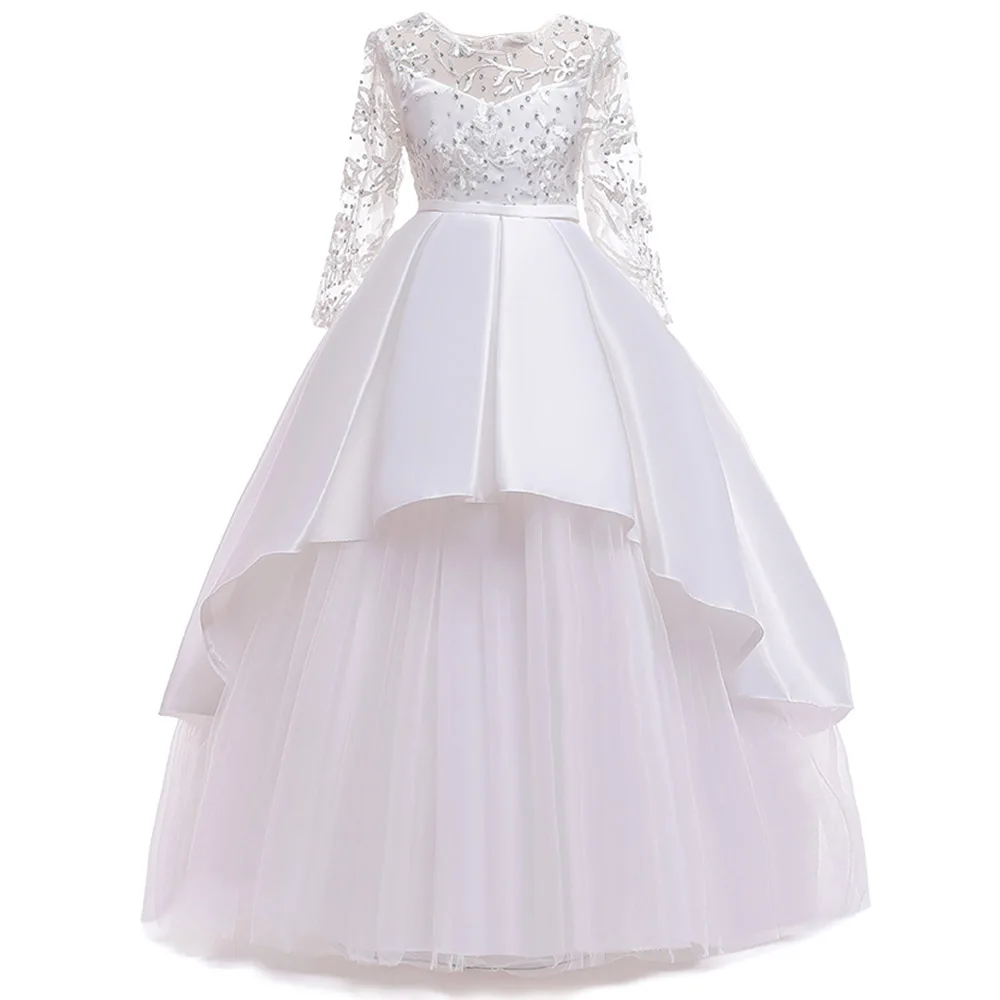 white Ladies dress flower girl dress children wedding party kids clothes first communion princess ball gown vestido comunion - Цвет: white