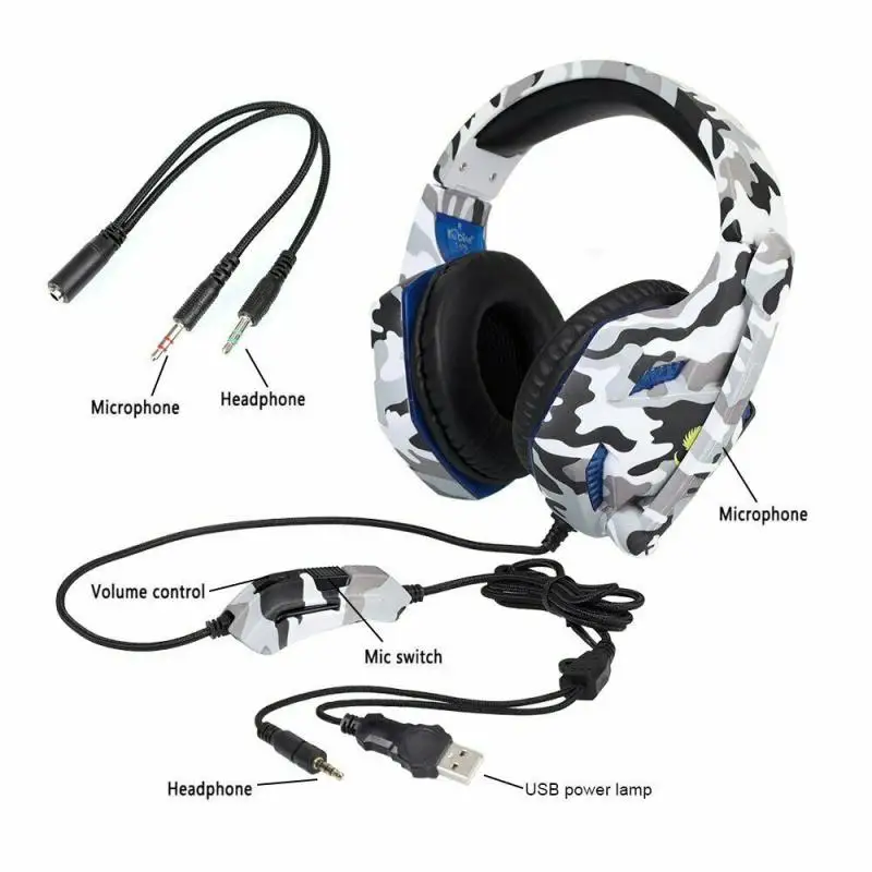 TWS Gaming Headsets Big Headphones with Light Mic Stereo Earphones Deep Bass for PS4 PC Computer Gamer Laptop наушники |