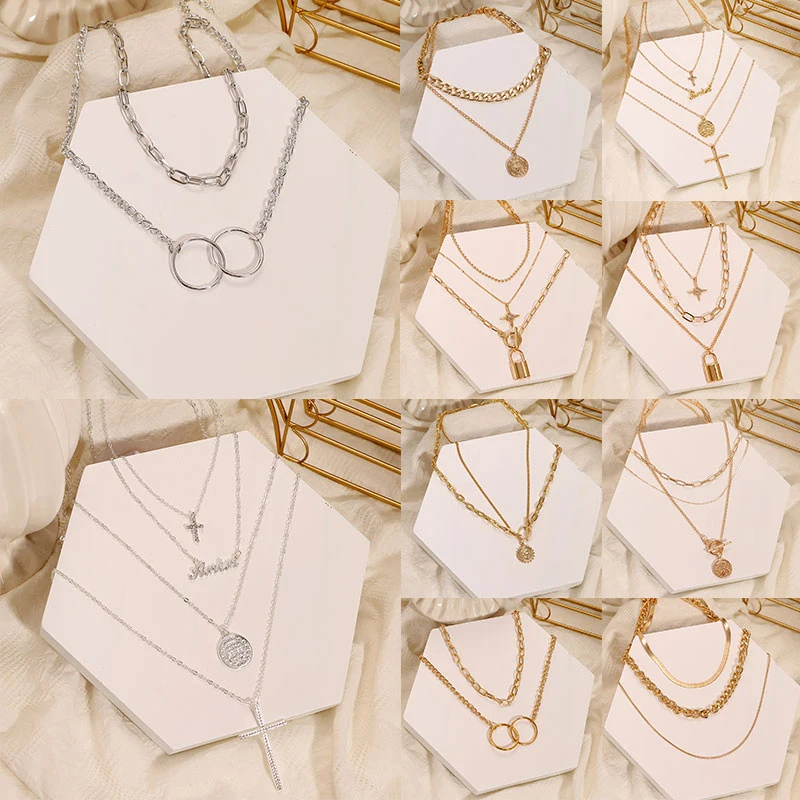 

Multi Layer Long Necklace for Women Choker Necklace Collars Statement Necklace Jewelry Geometric Necklace Metal Necklace