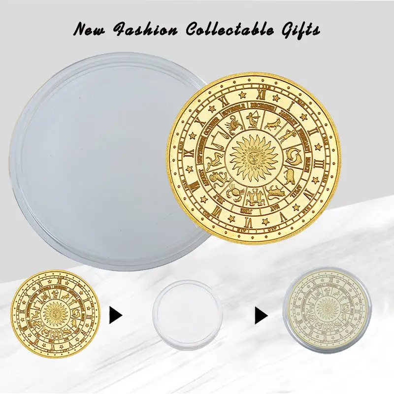 Hot Sale Twelve Constellations Zodiac Gold Plated Collectible Coin Original Coins Set Holder Challenge Gift | Дом и сад