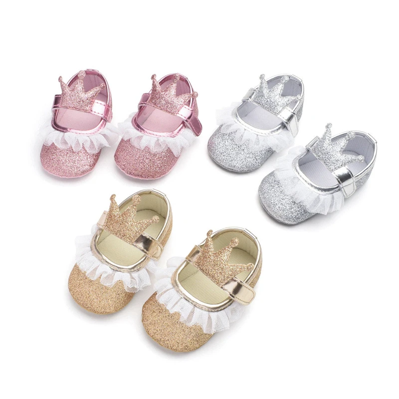 

AA Baby Shoes Princess Party Crown Lace Girls Crib Shoes Newborn Baby Girl Prewalker Non-slip Soft Sole Toddler Girls Sneakers