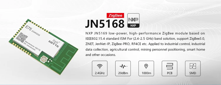 JN5168 Zigbee CDEBYTE E75-2G4M20S 2,4 ГГц 100 мВт беспроводной передатчик приемник SMD 20dBm PCB IPEX 2,4 ГГц rf приемопередатчик модуль