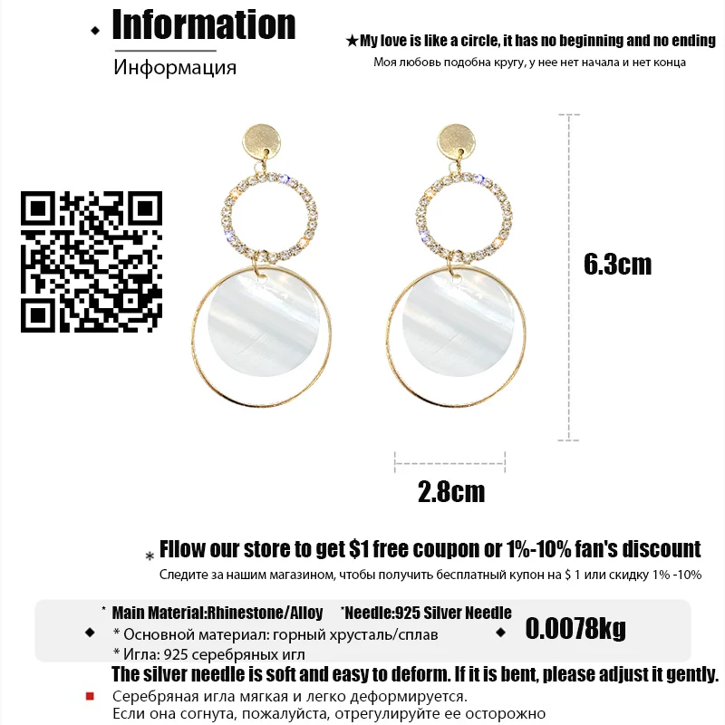 

DREJEW Big Small Gold Rhinestone Circle Statement Drop Earrings Geometric Round Fashion Women Dangle Earrings Wedding Christmas