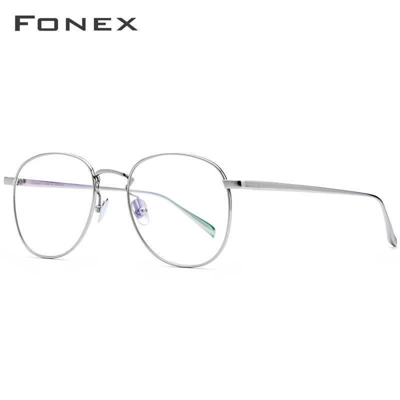 FONEX, чистый титановый рецепт, очки для мужчин, ультралегкие, Ретро стиль, круглые, близорукость, оптические очки, оправа для женщин,, ретро очки, 883 - Frame Color: Silver