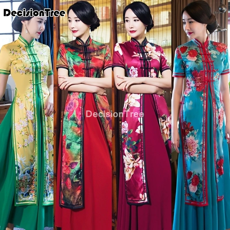 2021 ao dai Ципао в народном стиле вьетнамское шифоновое элегантное женское