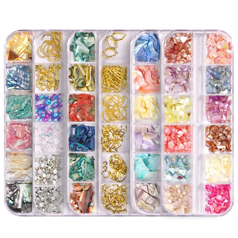 

12color/Box Mix Color Natural Rhinestone For Nails 3D Gradient Broken Shell Slices Nail Art Decorations Nail Glitter Flakes