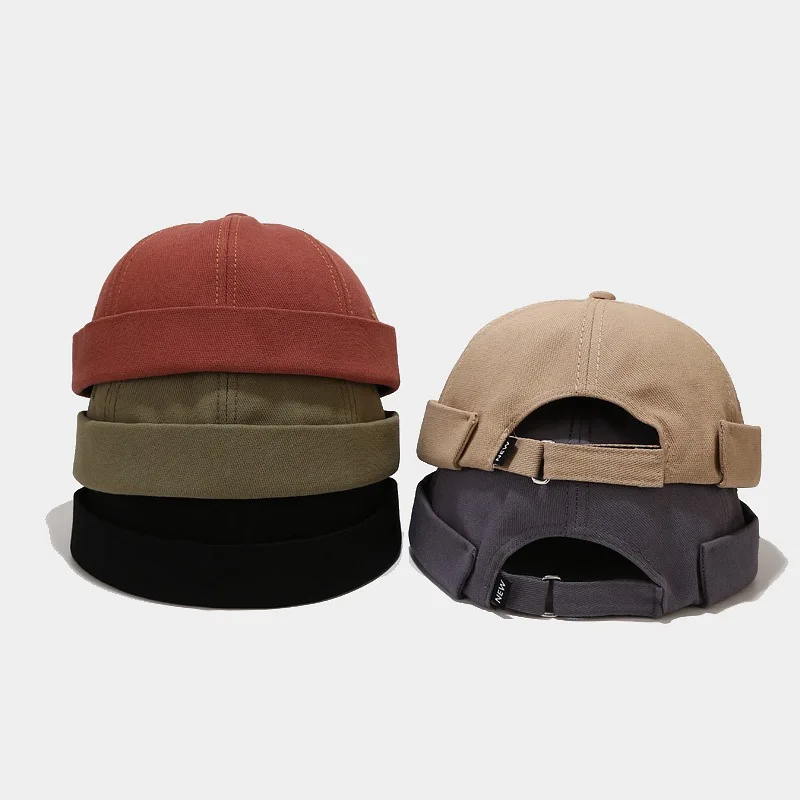 

2021 New Brimless Cap Men's Bonnet Dome Melon Hat Leather Summer Skullies Beanies Trend Hip-hop Retro Unisex Portable Docker Cap
