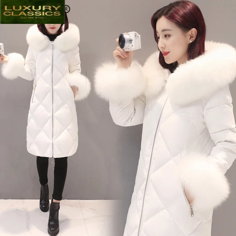 

Jacket Brand Women's Down Warm Winter Female Jacket 2021 Streetwear Fashion 90% Duck Down Coat Real Fox Fur Parka 81216