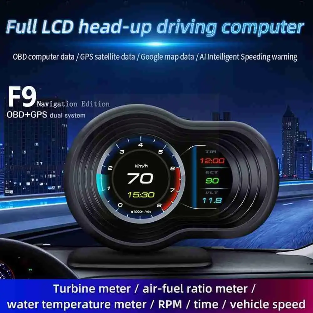 

Автомобильный дисплей F9 с навигацией, проекционный дисплей на лобовом стекле, модифицированный компьютер Obd для вождения автомобиля, ЖК-дис...