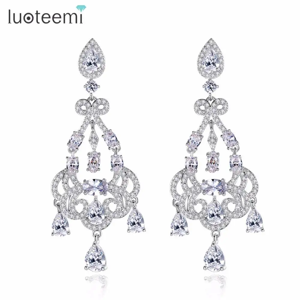 

LUOTEEMI Fashion Bridal Luxury Vintage Clear Waterdrop CZ Dangle Earring for Women Wedding Jewelry Bijoux Oorbellen Moda Brinco
