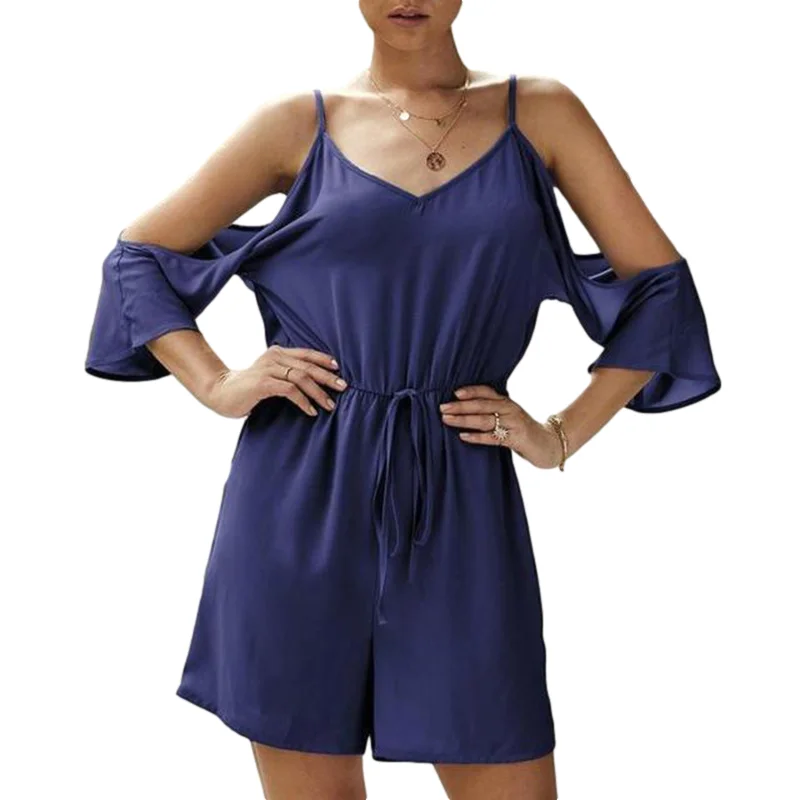 Женский комбинезон на бретелях спагетти с длинным рукавом|Комбинезоны c шортами|