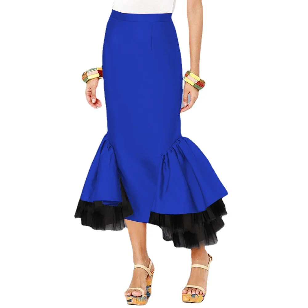 

Сетчатая Сумка с оборками и высокой талией, юбка на бедрах, женская повседневная сексуальная облегающая юбка-годе для вечерние, зима 2022, син...