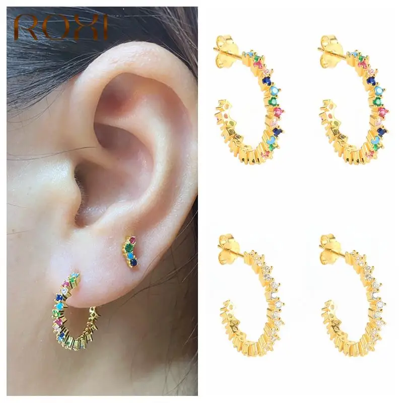 

ROXI Luxury Full Diamond Stud Earrings for Women 925 Sterling Silver Earring Jewelry Creative C Shaped Ear Stud Piercing Brincos