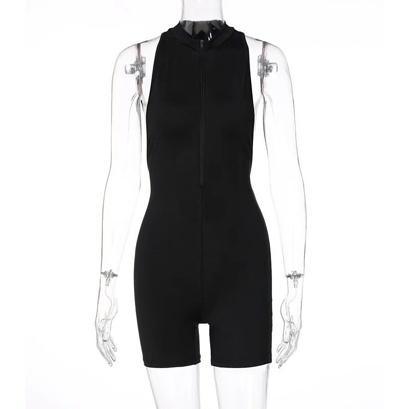 

Sleeveless Zipper Backless Sexy Playsuit Summer Fashion Streetwear Outfits Romper Body Female Jumpsuit Overalls For Women Shorts