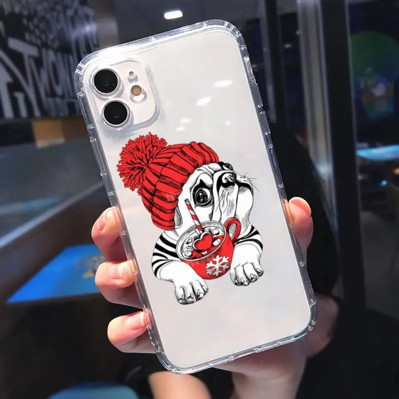 

Cute dog puppy Pug Bulldog blowing balloon Phone Case Transparent for iPhone 11 12 mini pro XS MAX 8 7 6 6S Plus X 5S SE 2020 XR