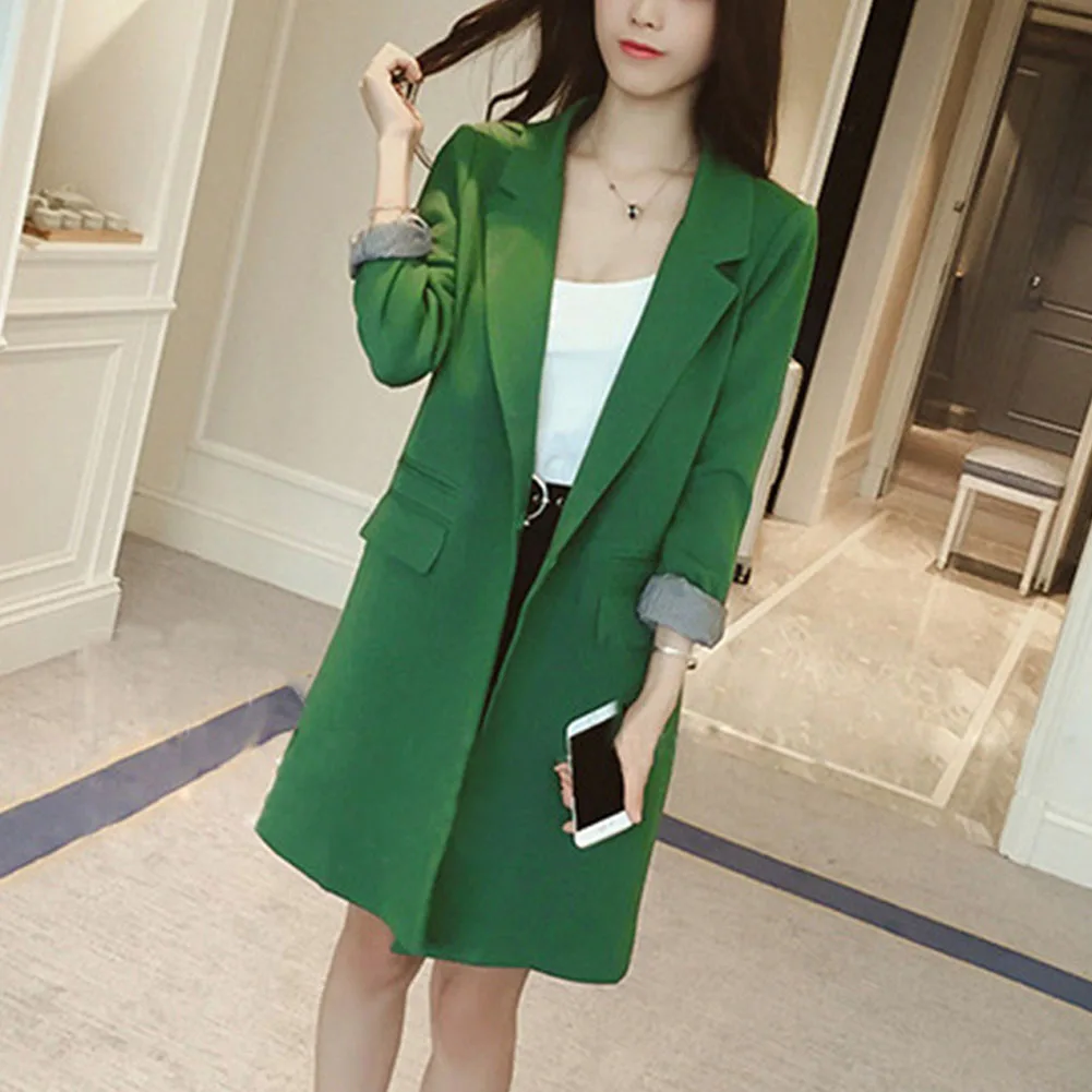 Женский блейзер с длинным рукавом повседневный Однотонный черный или зеленый