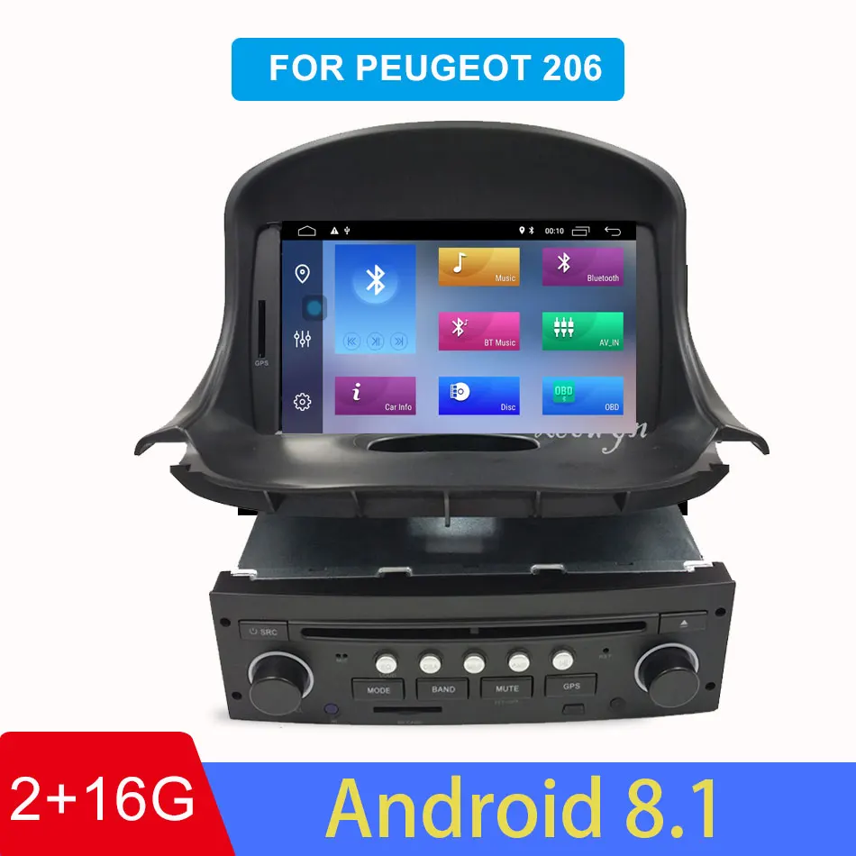 Android 8,1 автомобильный DVD Авторадио для peugeot 206 2007- авто радио gps Навигация Аудио видео WiFi 1 ГБ ram - Цвет: RAM2GB ROM16GB